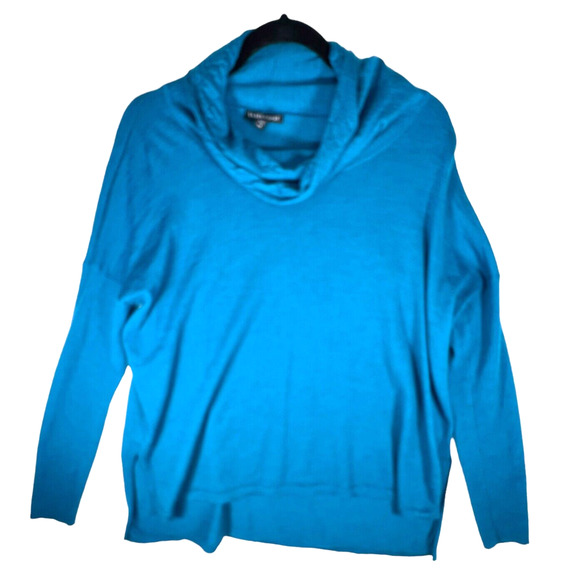 Eileen Fisher Sz SP Merino Wool Sweater Blue Cowl Neck Soft Cozy High Low - Picture 1 of 8